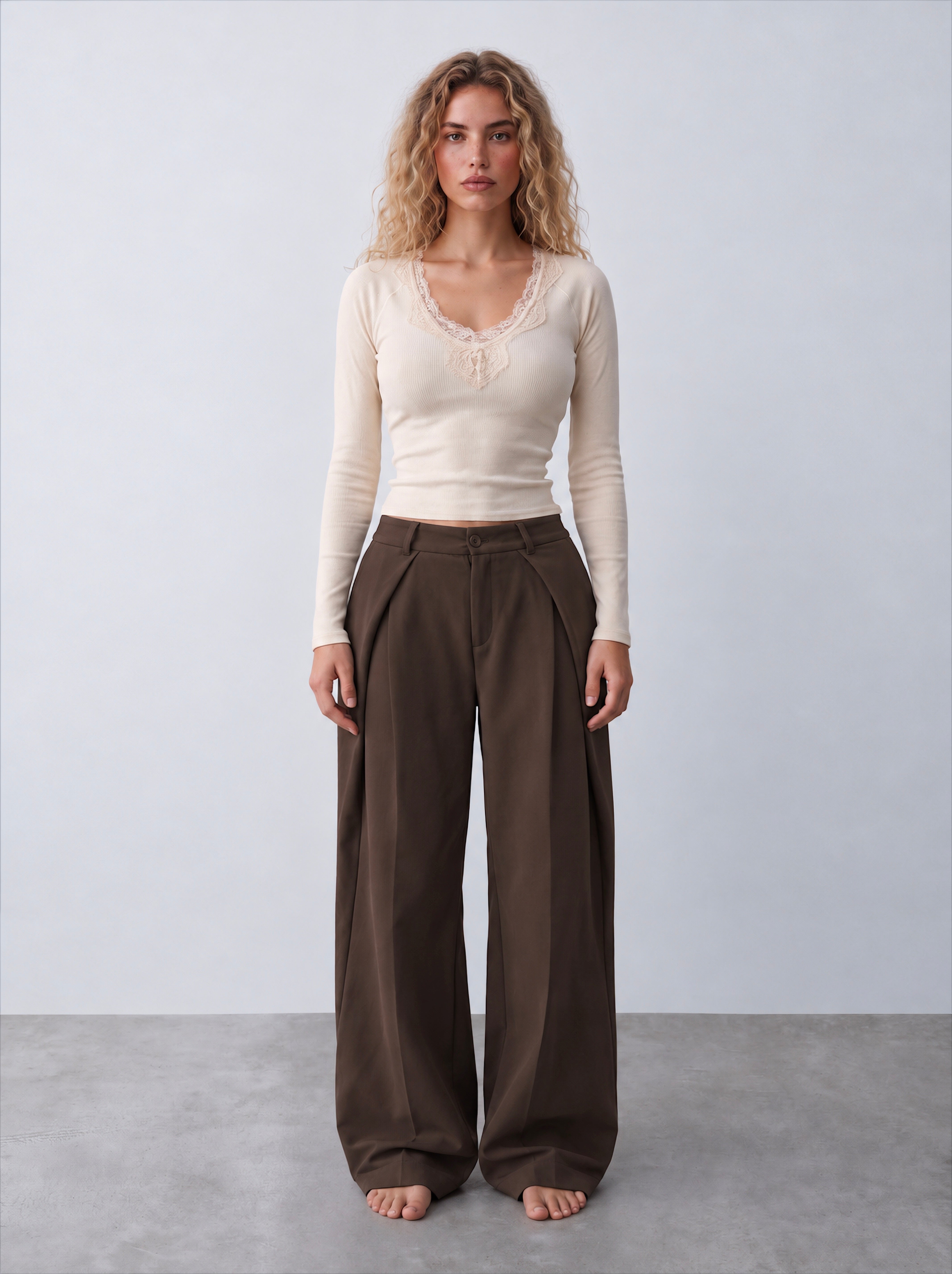 Women lace trims v neck top
