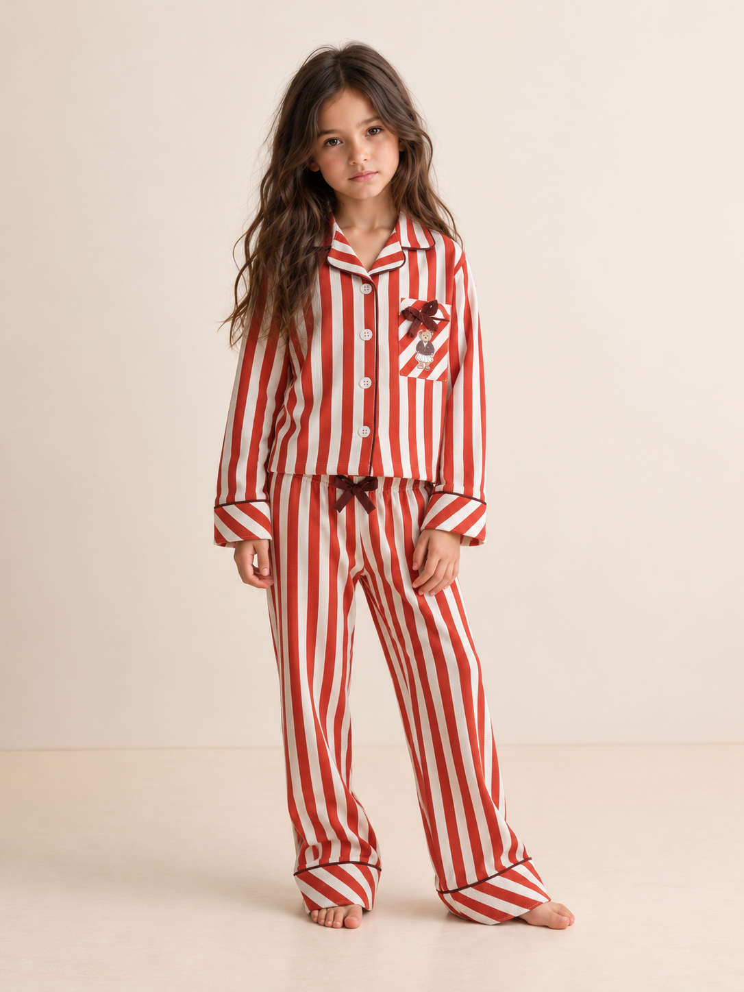 Kids' "Teddy Stripe" Button-Down Pajama Set – Cozy Sleepwear Lounge Set!