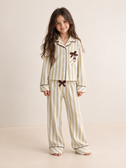 Kids' "Teddy Stripe" Button-Down Pajama Set – Cozy Sleepwear Lounge Set!
