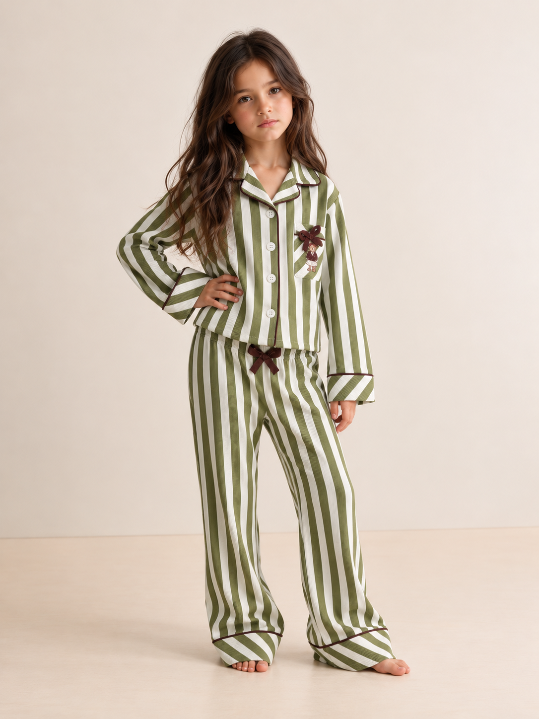 Kids' "Teddy Stripe" Button-Down Pajama Set – Cozy Sleepwear Lounge Set!