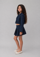 Girl sparkled pleated denim