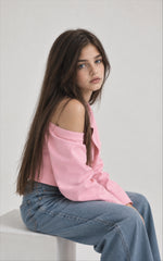 Girl open shoulder jacket