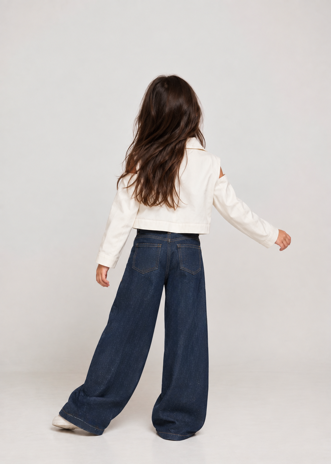 Girl open shoulder jacket