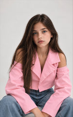Girl open shoulder jacket