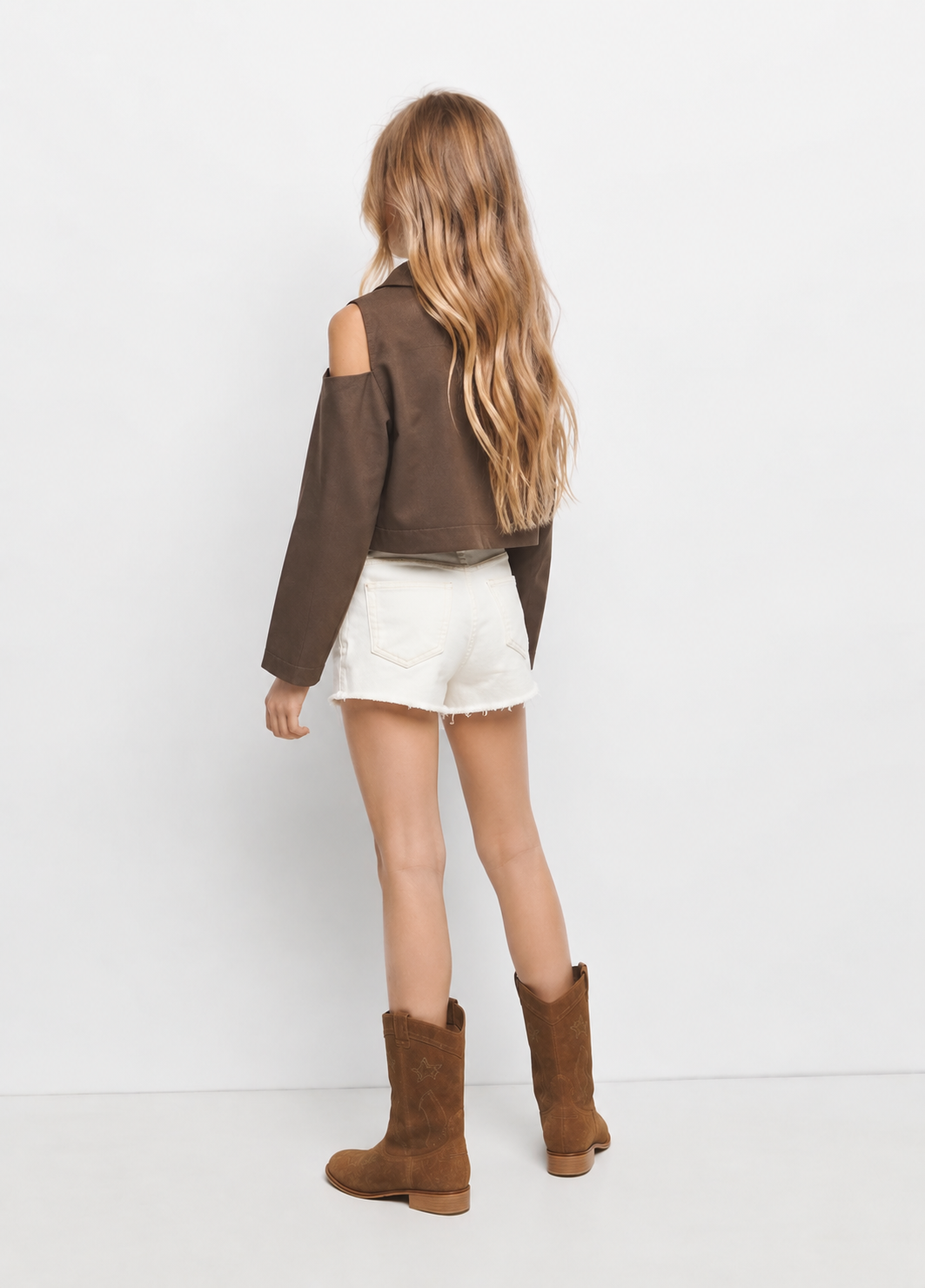 Girl open shoulder jacket