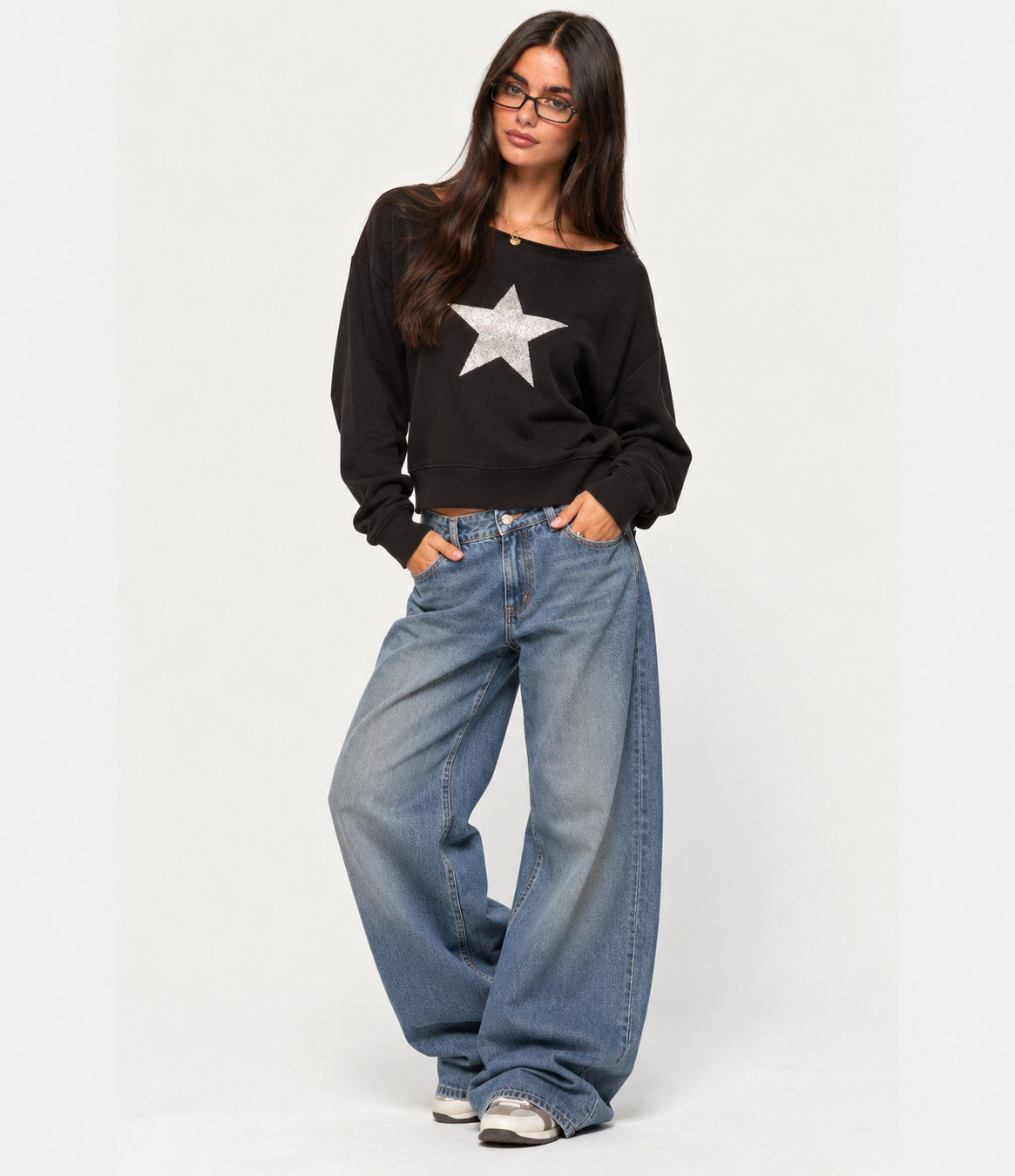 Teens star print off shoulder