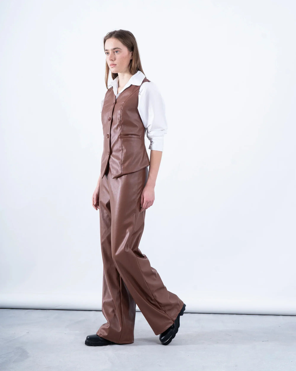 Wide-Leg Leather Pants - Venti