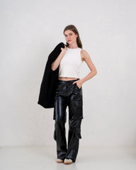 Faux Leather Cargo Pants
