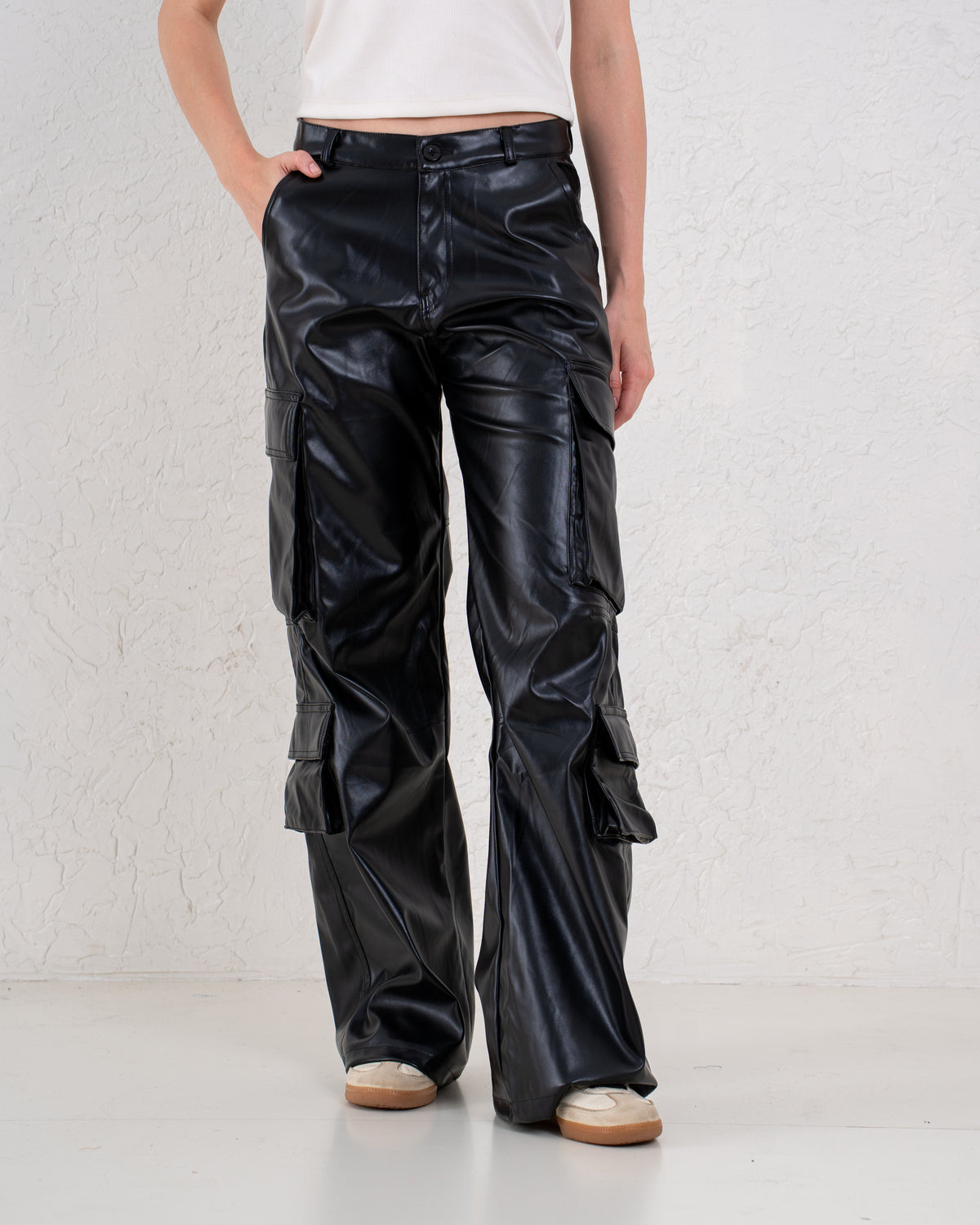 Faux Leather Cargo Pants
