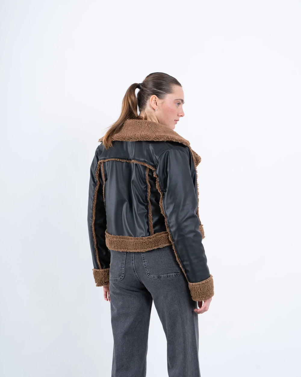 Faux Leather & Shearling Biker Jacket - Venti