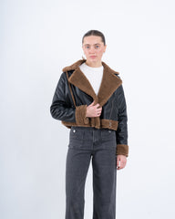 Faux Leather & Shearling Biker Jacket