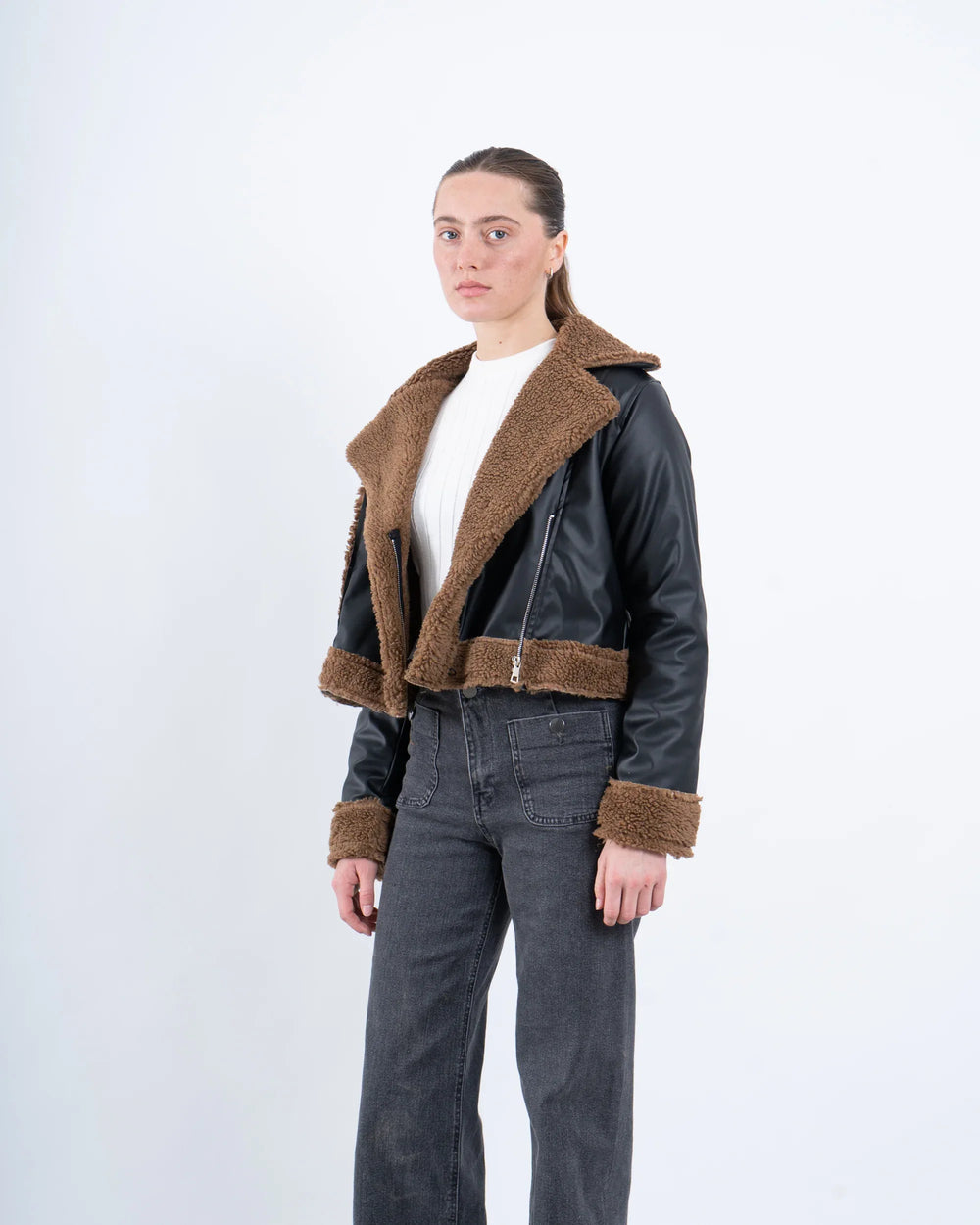 Faux Leather & Shearling Biker Jacket - Venti