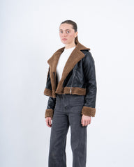 Faux Leather & Shearling Biker Jacket