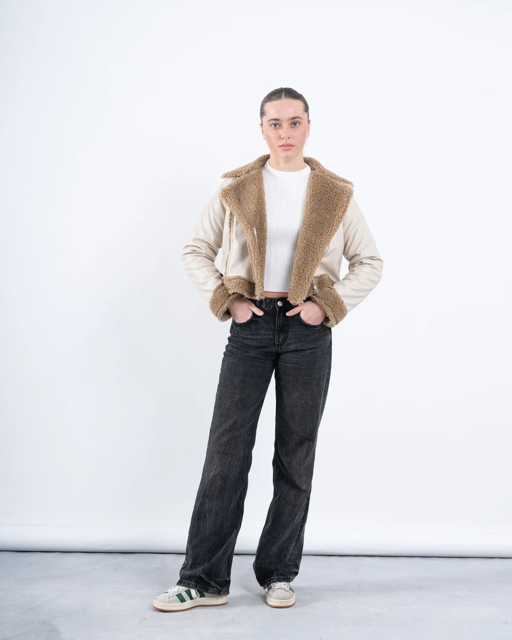 Faux Leather & Shearling Biker Jacket - Venti