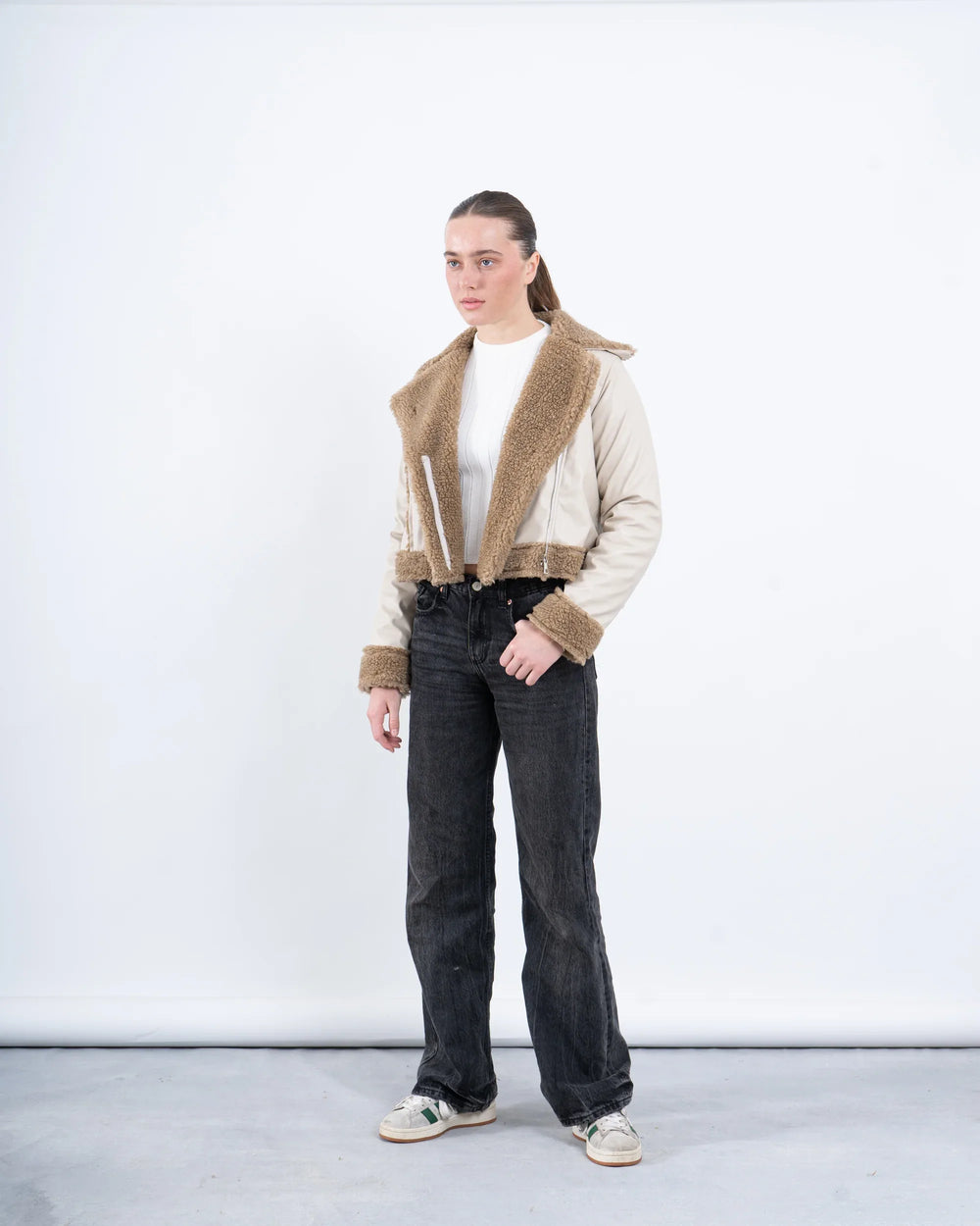 Faux Leather & Shearling Biker Jacket - Venti