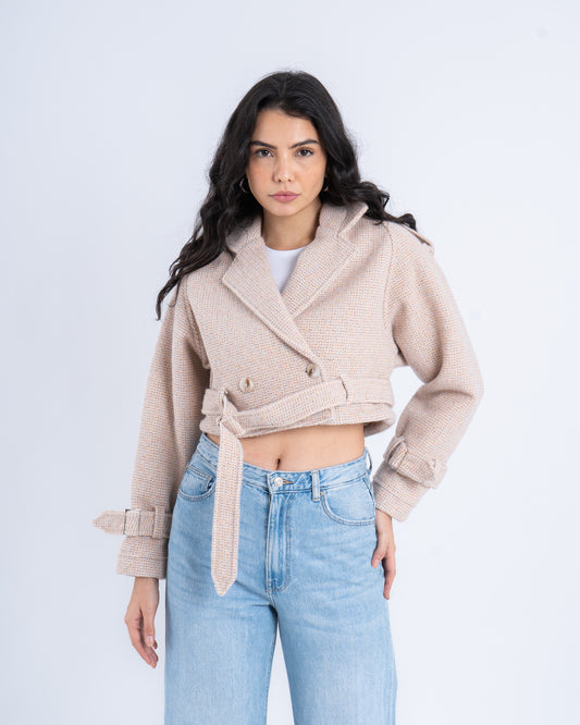 Wool Cropped Trench Jacket