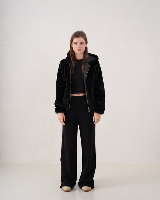 Faux Fur Zip-Up Hooded Jacket