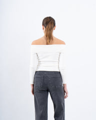 Off Shoulder Zip-Up Ribbed Top