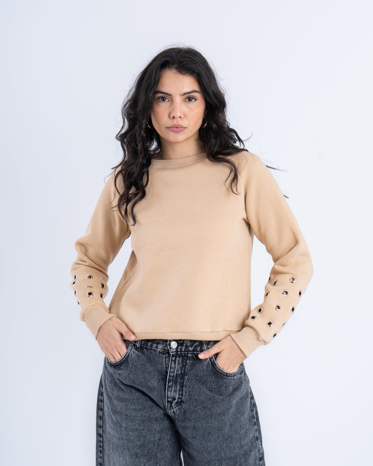 Studded Sleeve Sweatshirt