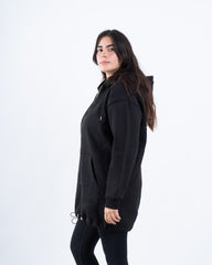 Fleece-Lined Long Zip-Up Hoodie