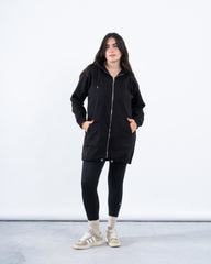 Fleece-Lined Long Zip-Up Hoodie