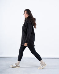 Fleece-Lined Long Zip-Up Hoodie