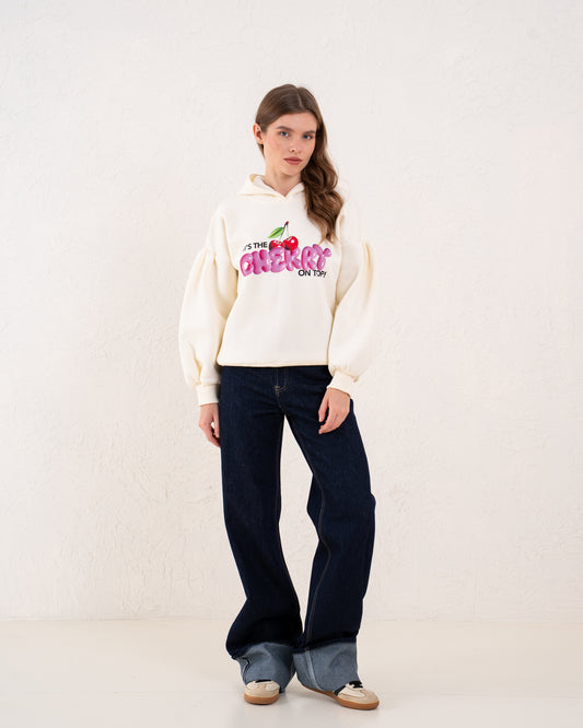 Puff Sleeve Graphic Hoodie