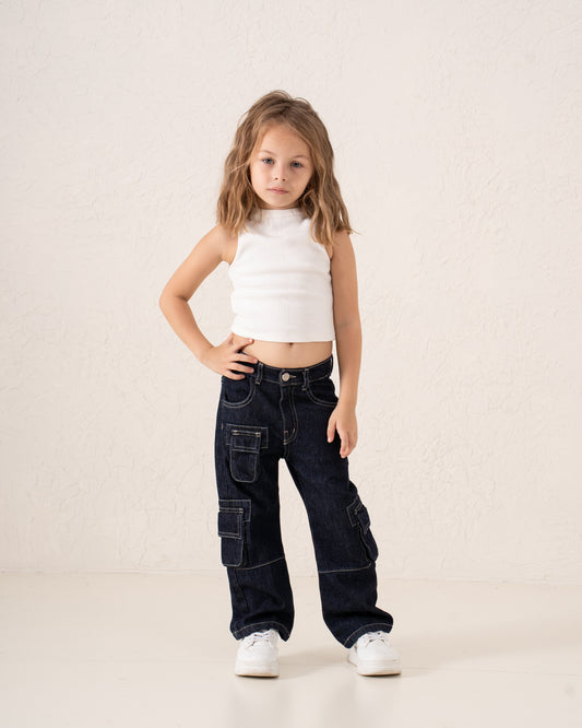 Cargo Wide-Leg Denim Pants
