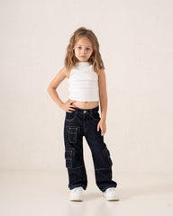 Cargo Wide-Leg Denim Pants