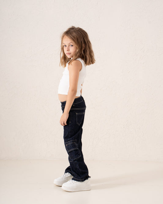 Cargo Wide-Leg Denim Pants