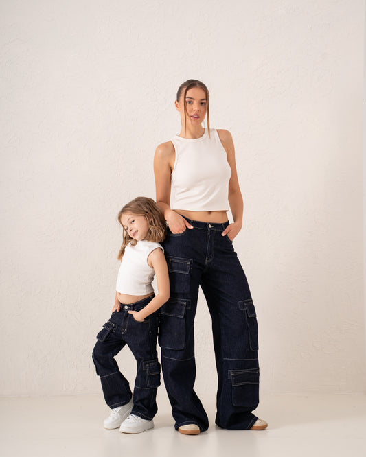 Cargo Wide-Leg Denim Pants