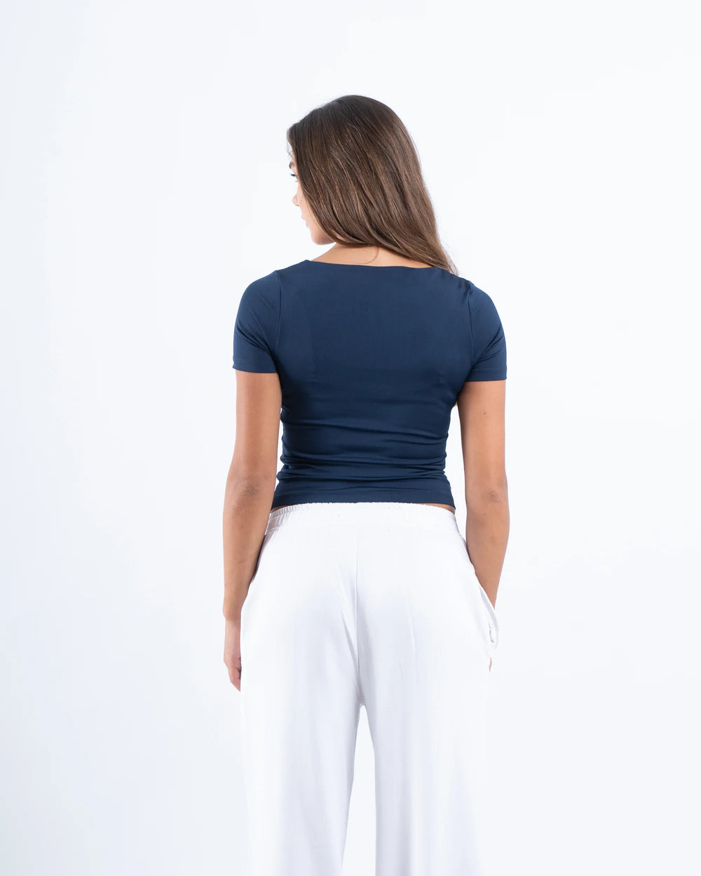 Scooped Neck Polyamide Short Sleeve Top - Venti