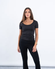 Scooped Neck Polyamide Short Sleeve Top