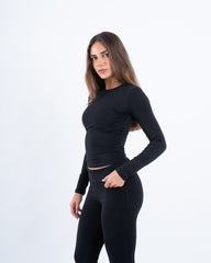 Crew Neck Cotton Long Sleeve Top