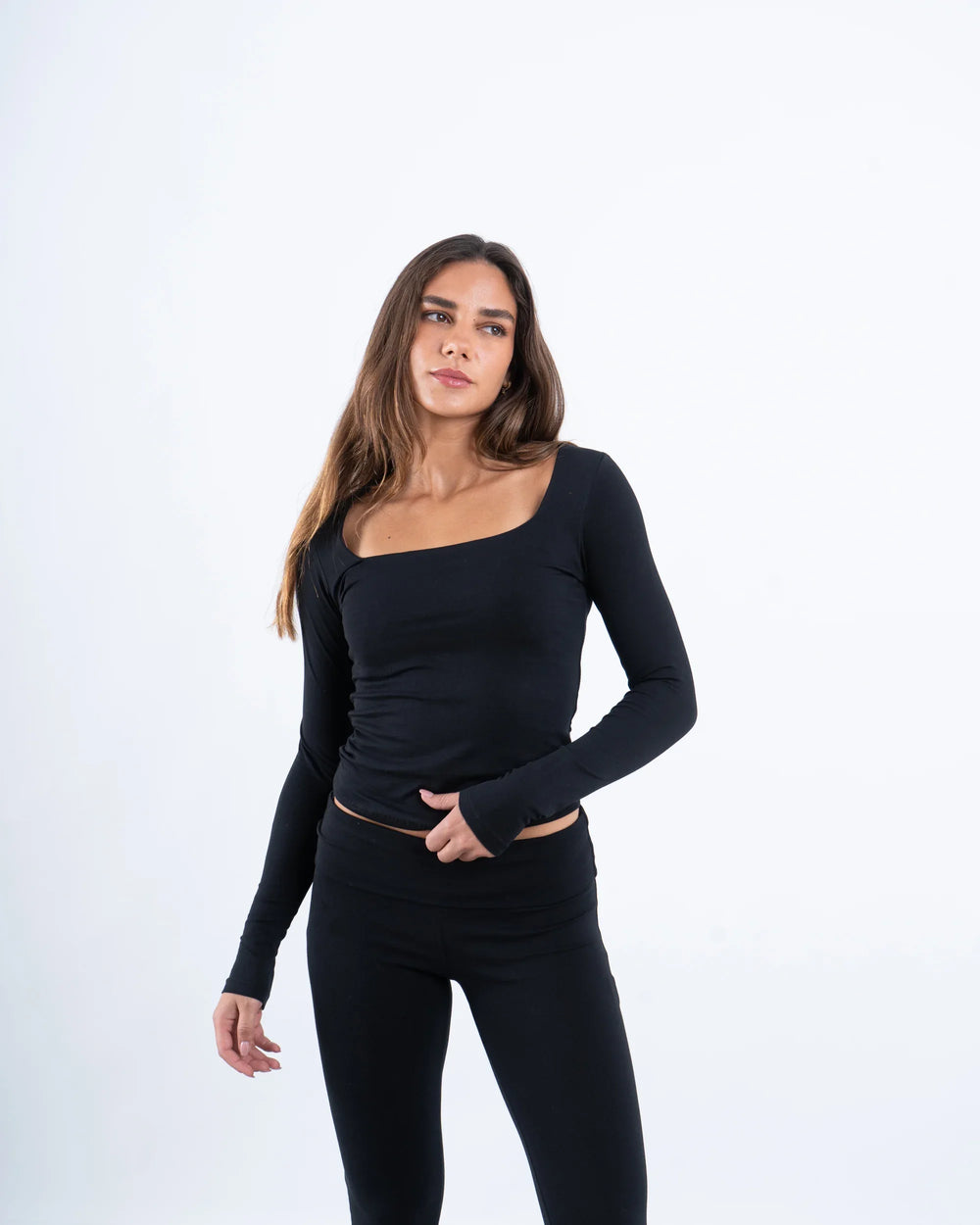 Square Neck Cotton Long Sleeve Top - Venti
