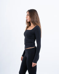 Square Neck Cotton Long Sleeve Top