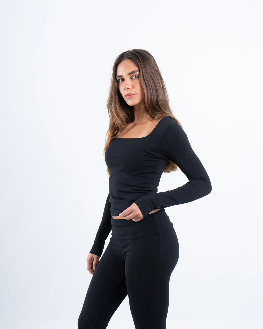 Square Neck Cotton Long Sleeve Top - Venti