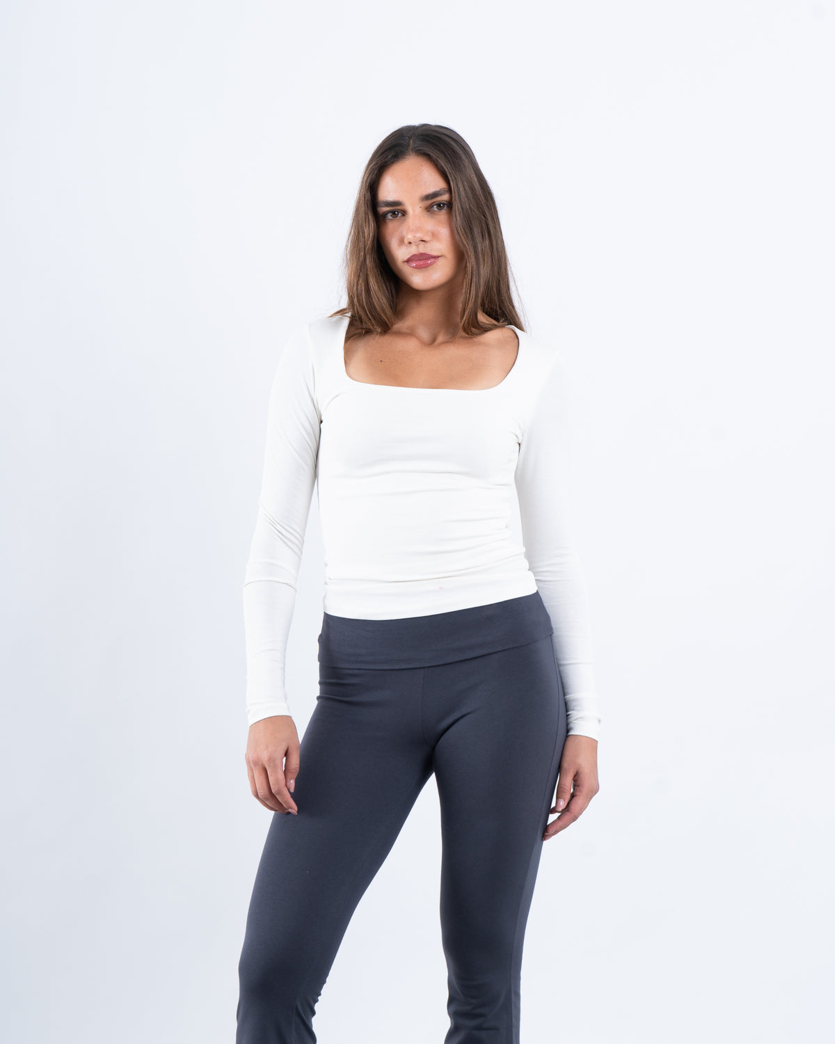 Square Neck Cotton Long Sleeve Top