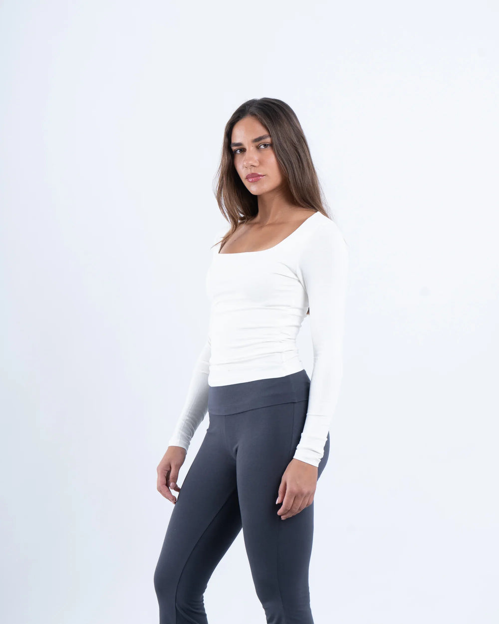 Square Neck Cotton Long Sleeve Top - Venti