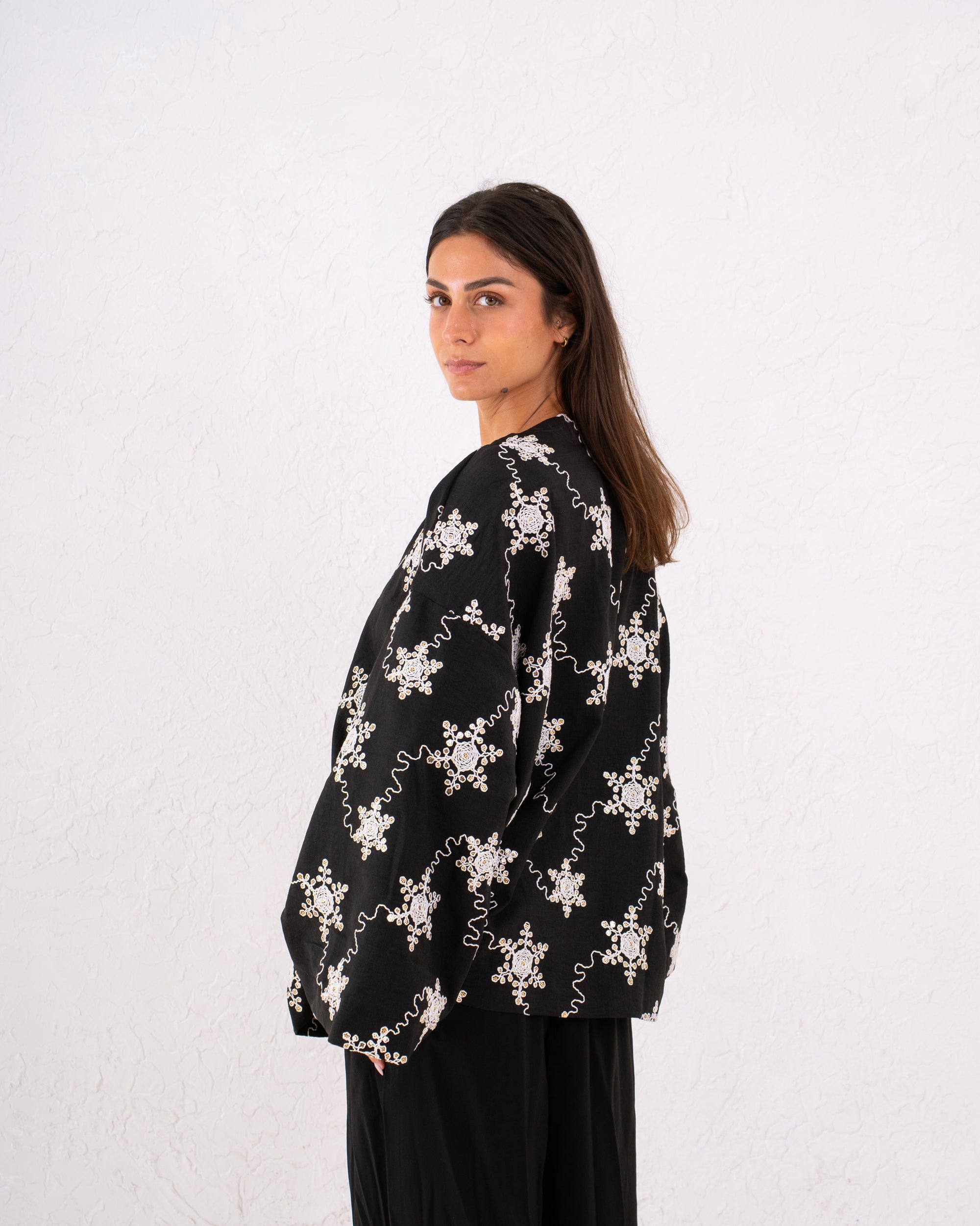 Women linen sparkled wrap kimono