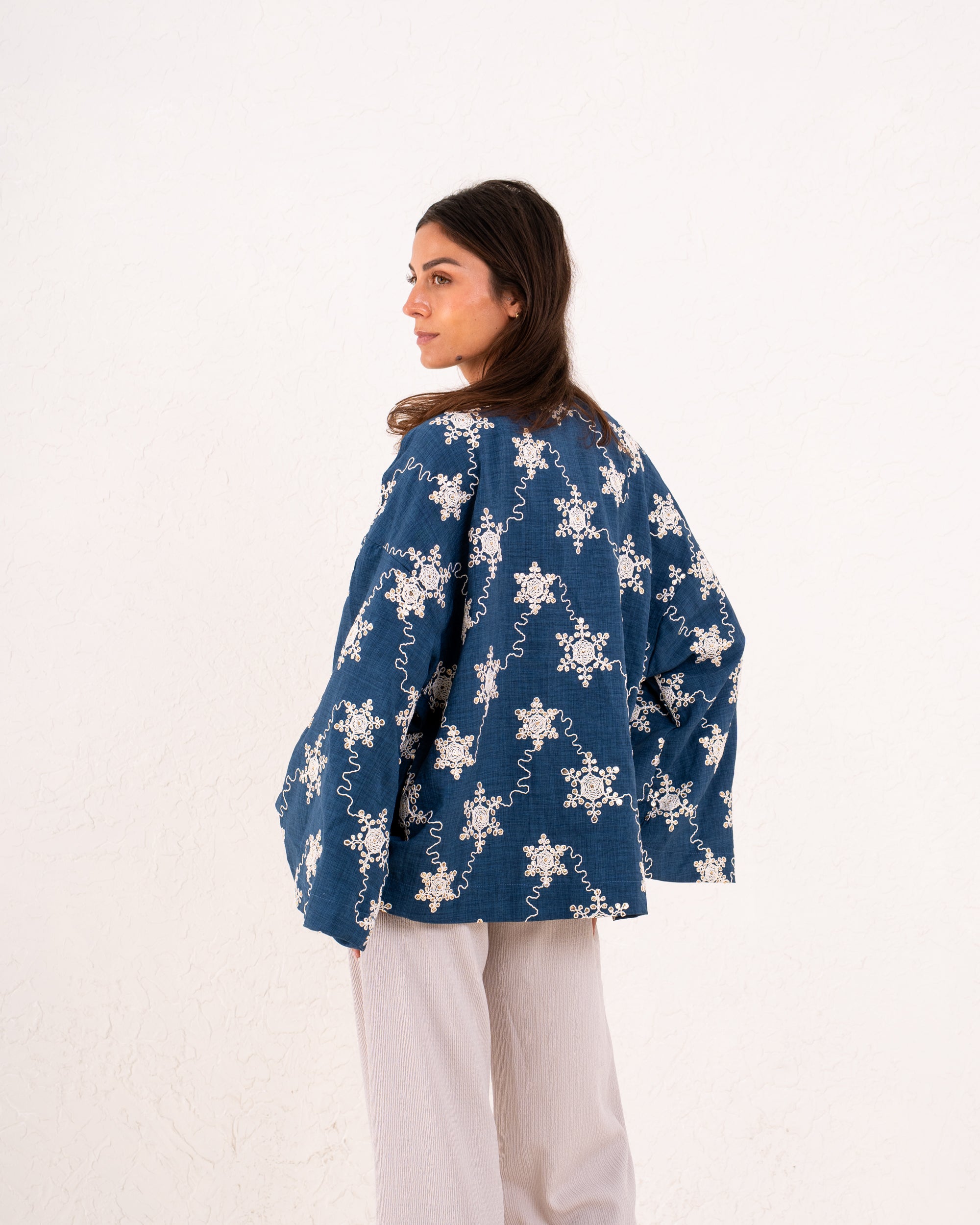 Women linen sparkled wrap kimono