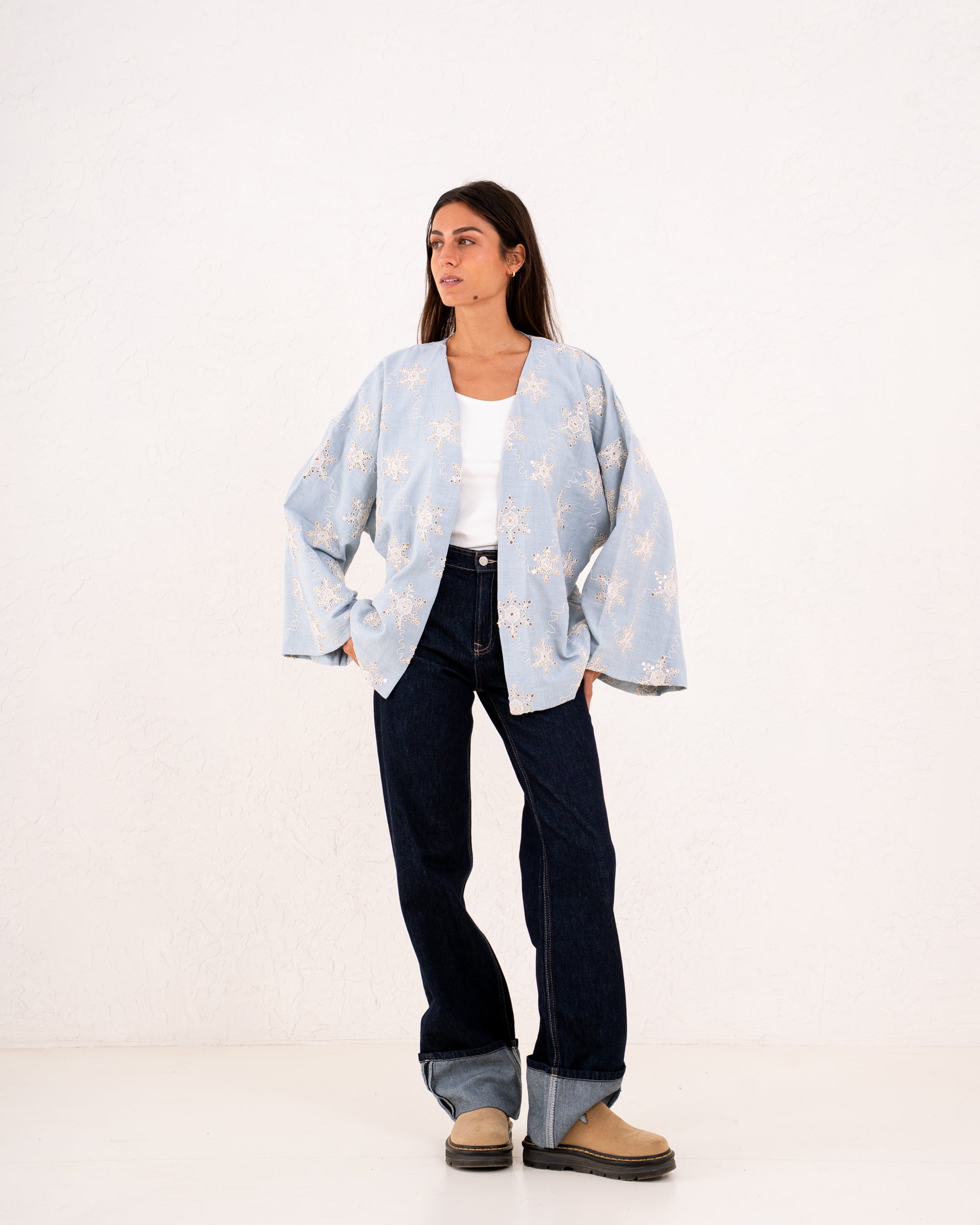 Women linen sparkled wrap kimono