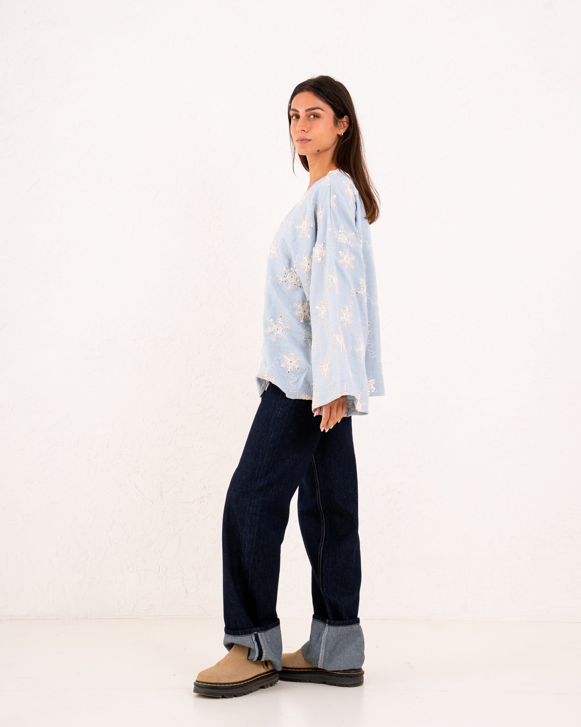 Women linen sparkled wrap kimono