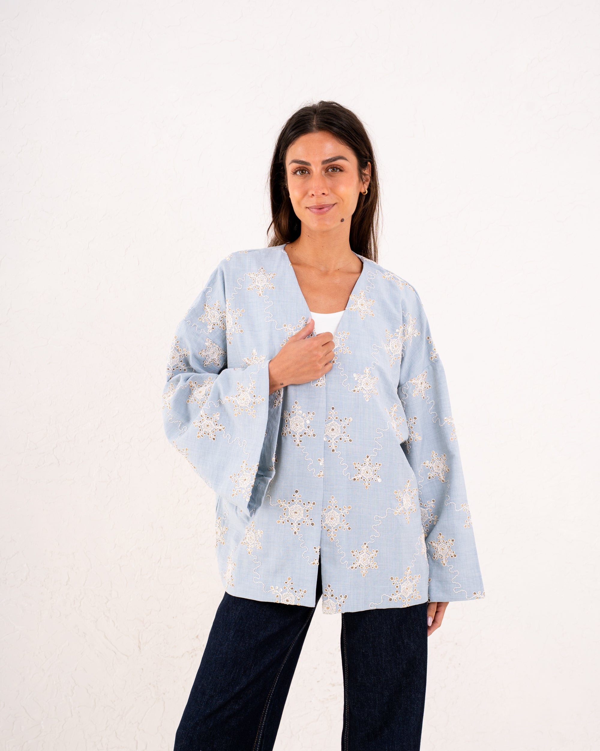 Women linen sparkled wrap kimono