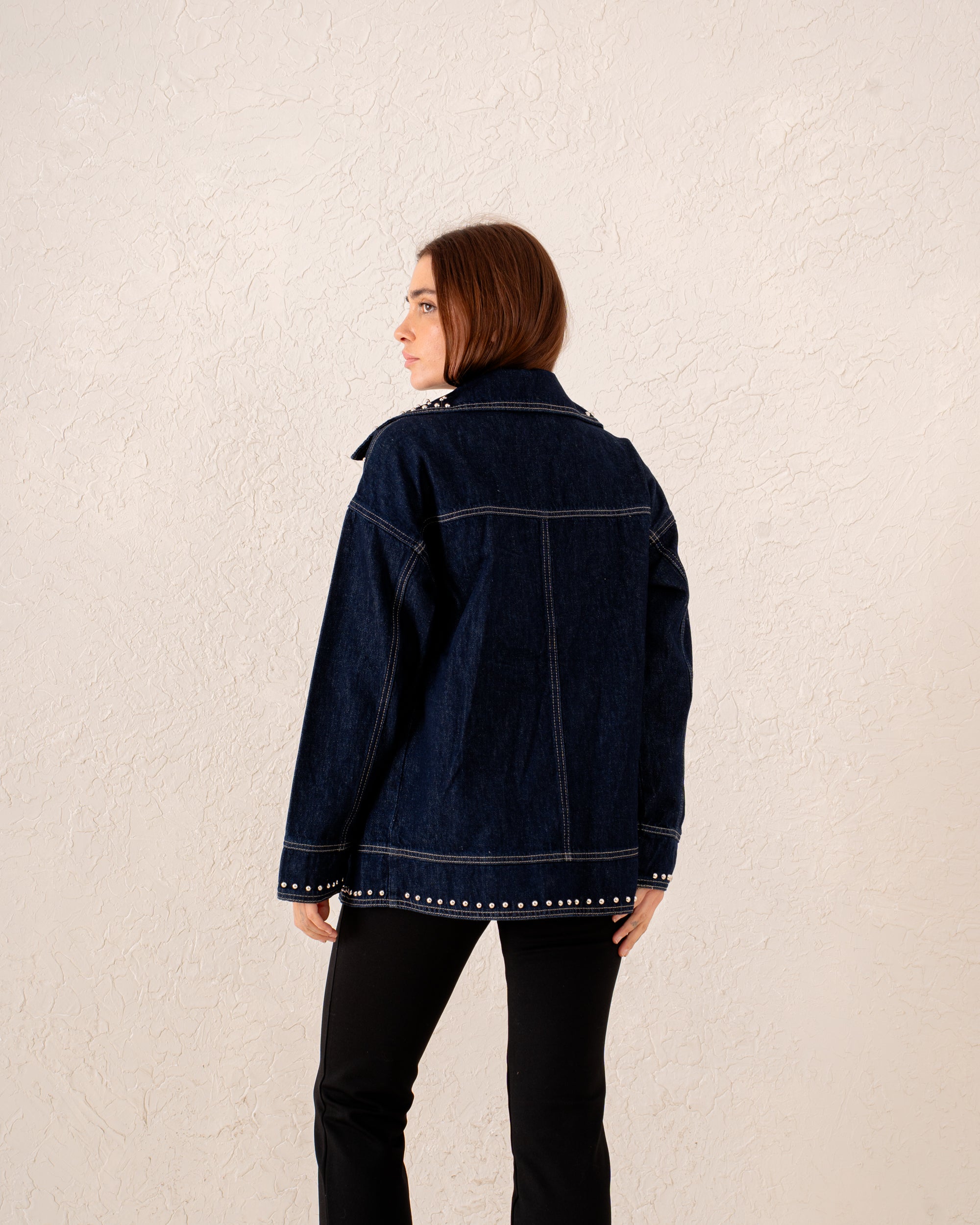 Women studded biker denim Jacket