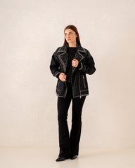 Women studded biker denim Jacket