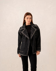 Women studded biker denim Jacket