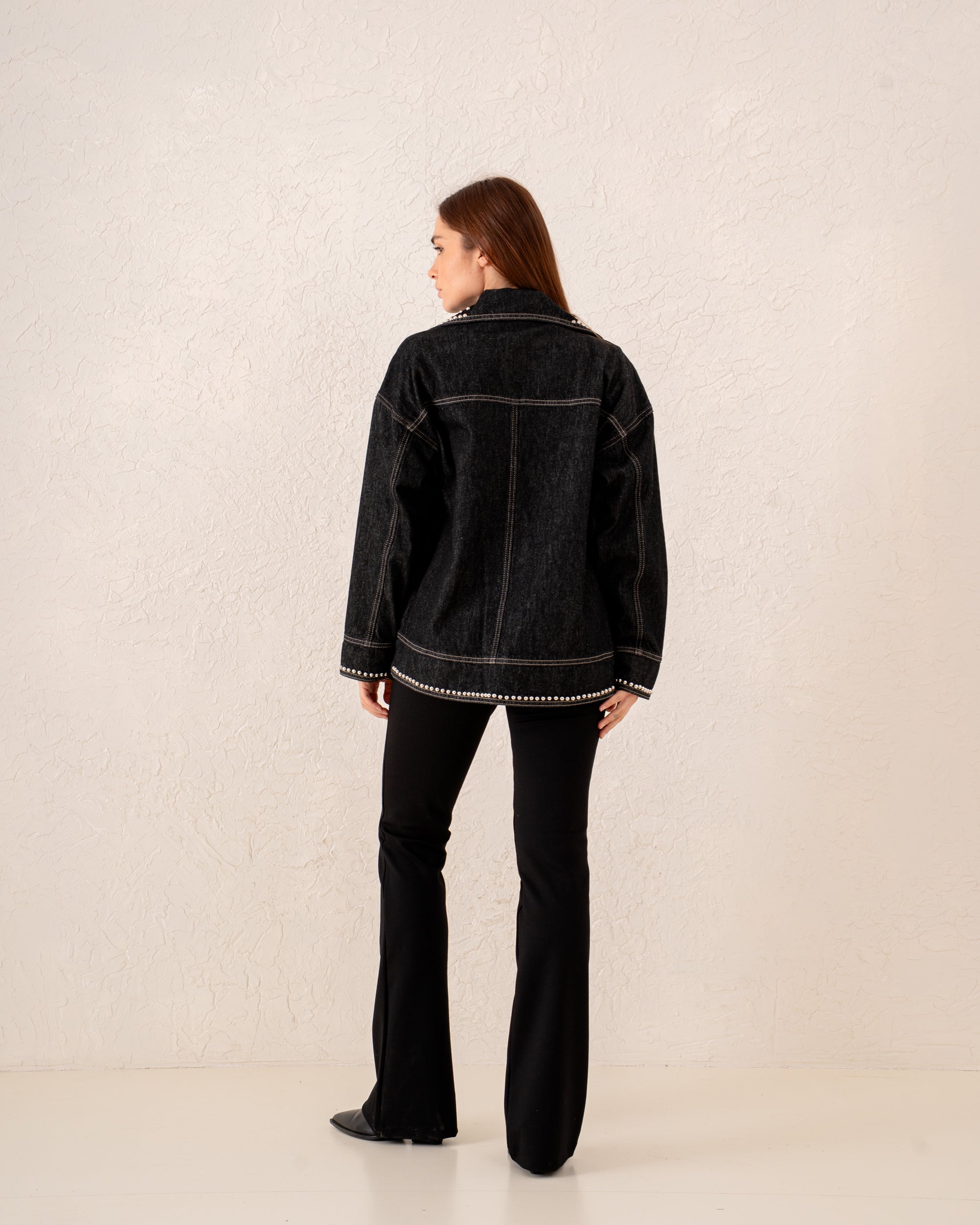 Women studded biker denim Jacket