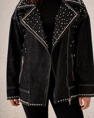 Women studded biker denim Jacket