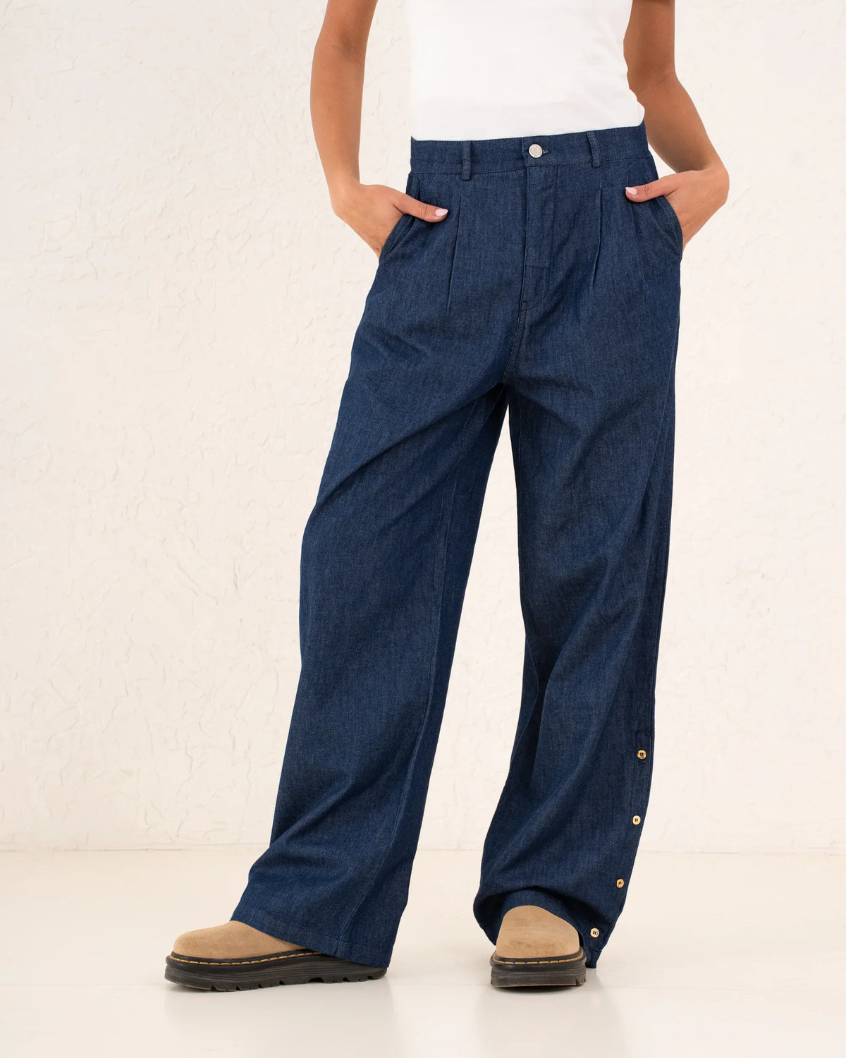 Women denim side buttoned pants - Venti